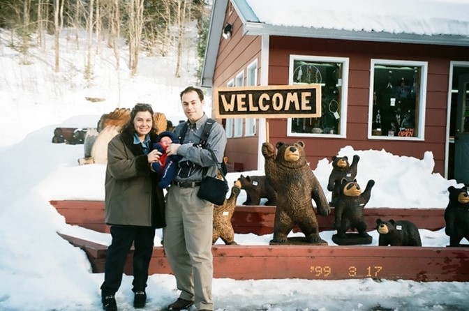 Con mi hijo Tomás de un mes en un paseo a Vermont